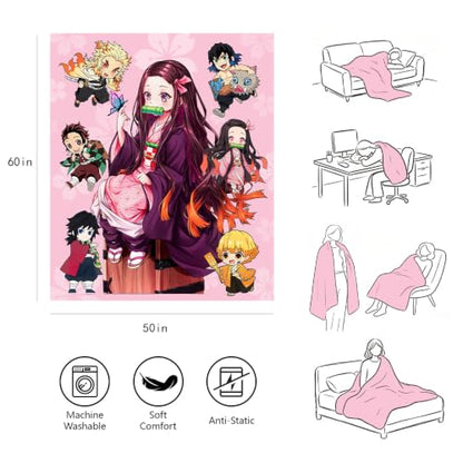 Anime Demon Flannel Blanket - Soft 50x60 Inch Sofa Bed Throw for Fans