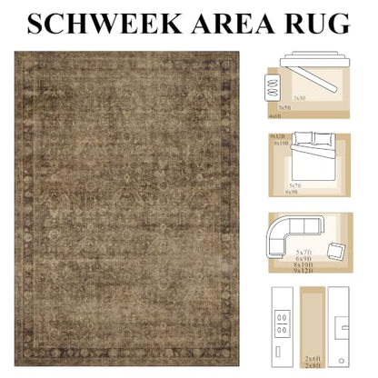 8' x 10' Brown Washable Non-Slip Low Pile Living Room Rug - Vintage Floral