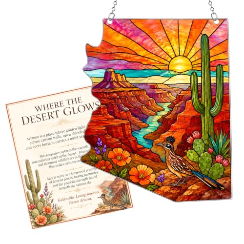 Arizona State Acrylic Ornament - Southwest Desert Cactus & Canyon Landscape - Arizona Souvenir - ZIPZINO - Variation of THIS listing