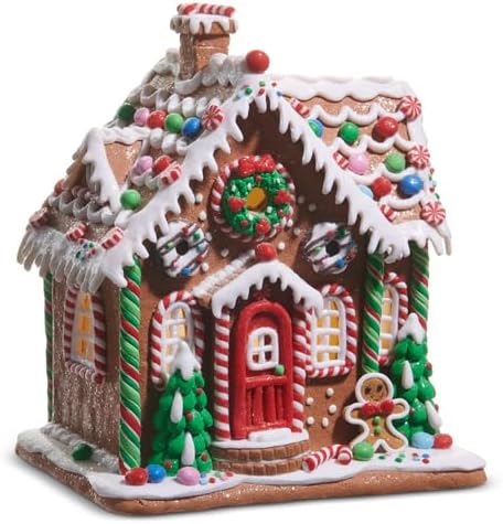 RAZ Imports Gingerbread House Figurine - Lighted 10-Inch Clay Dough Decoration