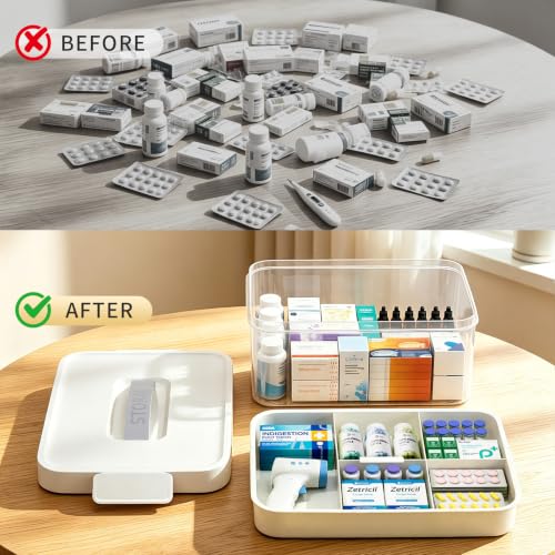 White 2-Tier Medicine Organizer Storage Box with Removable Tray 12.59"x9.45"