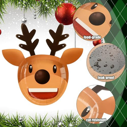 100 Pcs Reindeer Christmas Paper Plates 9.7 Inch Disposable Holiday Dinnerware
