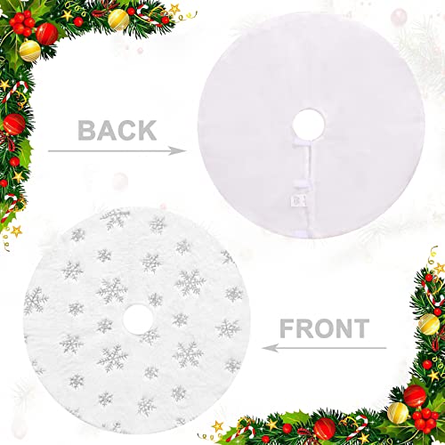 White Faux Fur Christmas Tree Skirt 48 Inch Silver Snowflakes Holiday Decor