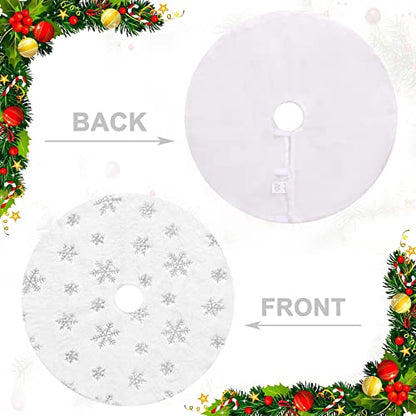 White Faux Fur Christmas Tree Skirt 48 Inch Silver Snowflakes Holiday Decor