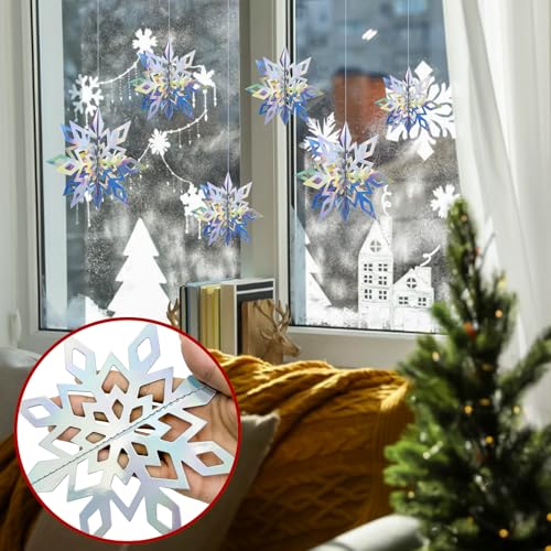 Colorful Iridescent Paper Snowflake Christmas Decorations Set - 36PCS