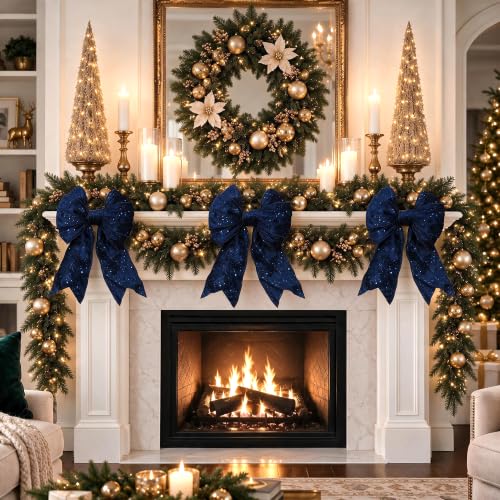 Navy Glitter Wired Ribbon 4 Inch x 10 Yard Christmas Decorations