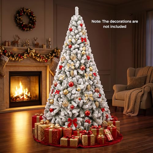 White Snow Flocked Artificial Christmas Tree 7.5 Ft Unlit with Branch Tips