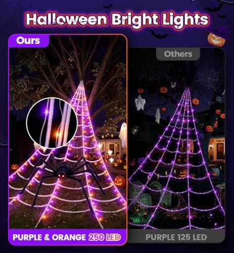 Halloween Spider Web Decorations Outdoor with 59-Inch Giant Spider - Purple & Orange Variation