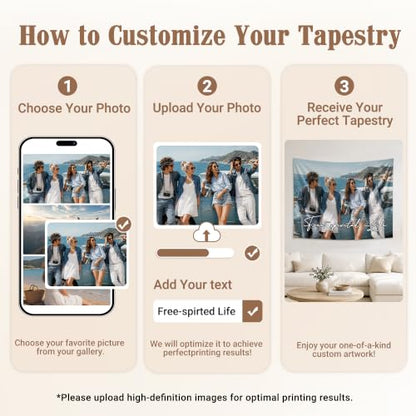 Personalized Photo & Text Wall Tapestry 60x40in Polyester Custom Room Decor Variation of Polyester / Tapestry-B / 60L x 40W