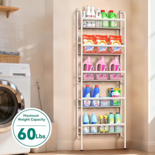 Behind The Door Storage Shelf Narrow 5-Tier White Round Variation