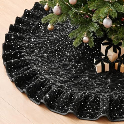 Black Sequin Mini Christmas Tree Skirt 24 Inch Halloween Decor Variation