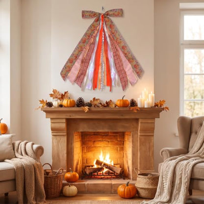 Autumn Wreath Sash Bow - Fall Decor 12x23.6 Inches Thanksgiving & Halloween