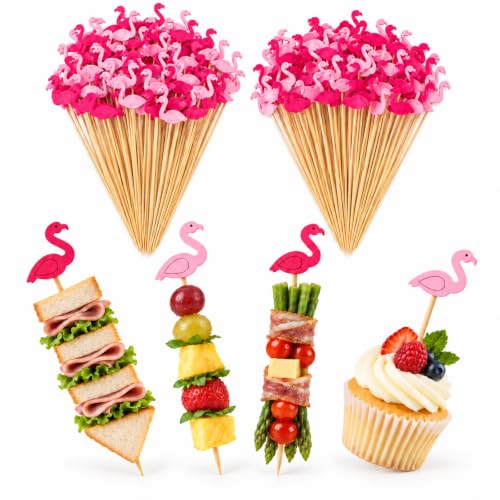200pcs Flamingo Cocktail Picks - Decorative Bamboo Toothpicks for Appetizers & Drinks
