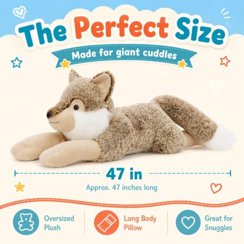 Giant Wolf Stuffed Animal Plush Body Pillow 47 Inch Gray Wolf Toy - BENINY