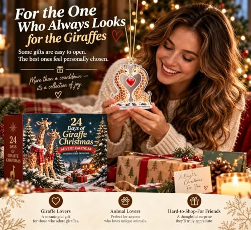 Giraffe Christmas Countdown Decor - 24 Unique Holiday Characters, Festive Table Ornaments