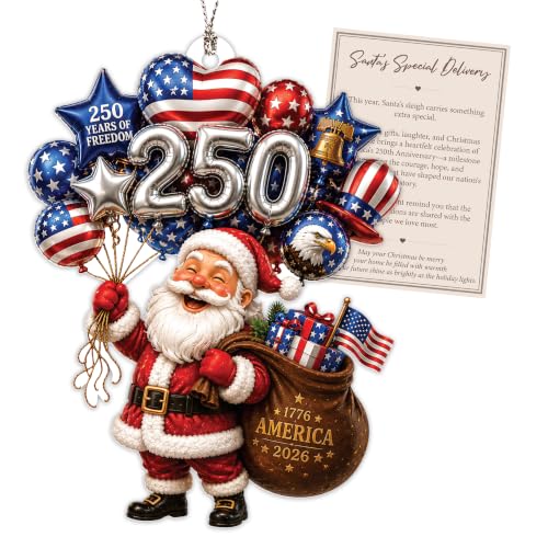 Santa Christmas Ornament - Patriotic 250th Anniversary Keepsake - Festive Tree Decoration