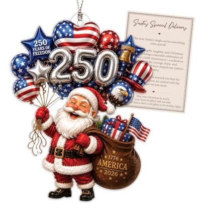 Santa Christmas Ornament - Patriotic 250th Anniversary Keepsake - Festive Tree Decoration
