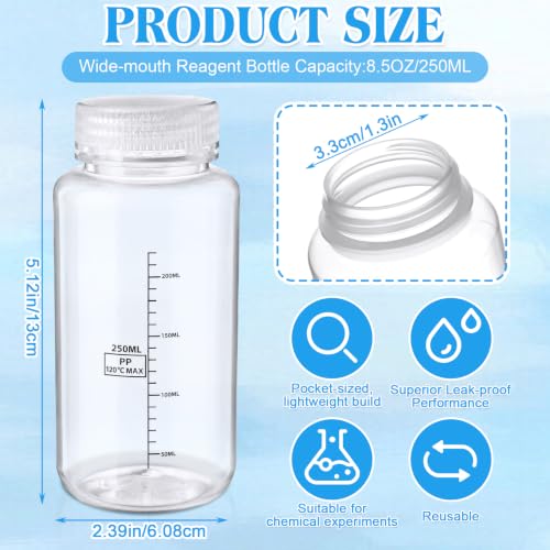 8.5 Oz Wide Mouth Plastic Bottles Set of 4 Liquid Containers - Clear PP