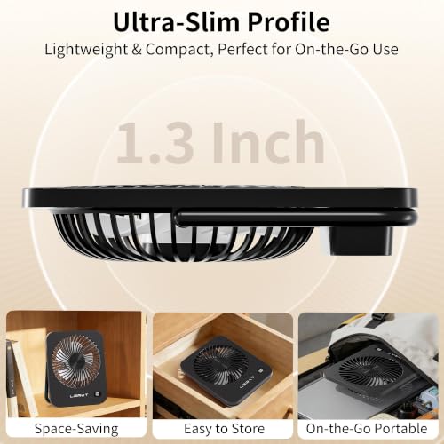 Lerat Portable Desk Fan Black - Rechargeable USB Mini Fan with LED Display, 5 Speeds, Foldable & Ultra-Quiet for Travel & Office