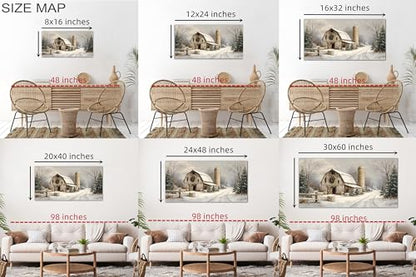 KVTM Winter Wall Art Canvas - Rustic Barn Snowy Landscape 12x24 Inches - Serene Farmhouse Decor
