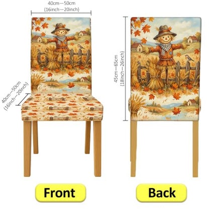 Fall Scarecrow Chair Covers for Dining Chairs 6pcs Orange Spandex Washable