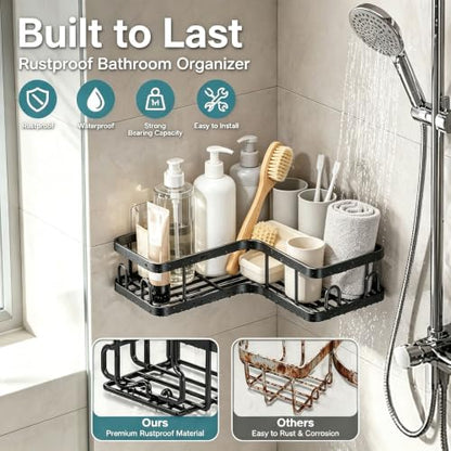 Corner Shower Caddy 5-Pack with Rustproof Stainless Steel Shelves and Hooks - No Drilling