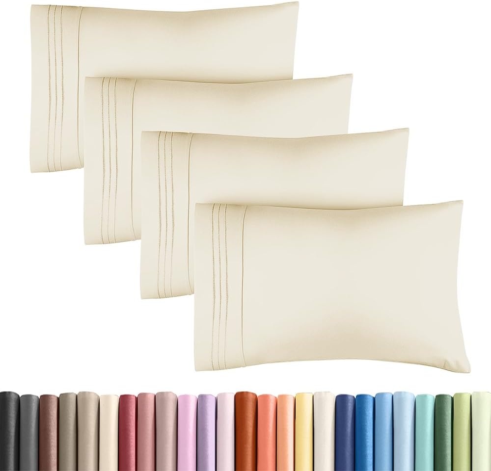 Skiennix Standard Pillow Cases Set of 4 - Ultra Soft Hotel Quality Covers - Machine Washable Off White
