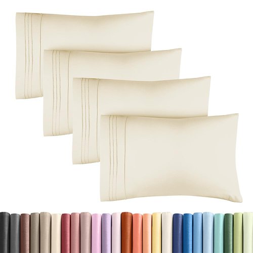Standard Pillow Cases Set of 4 - Ultra Soft Hotel Quality Pillowcase Covers - Comfy Bedding for Women, Men, Kids & Teens - Machine Washable Pillow Protectors - 4 Piece Set - Standard Size Off White