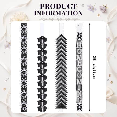 4 PCS Homecoming Mum Braid Set - 30 Inch Black White Ribbon Braids with Variation