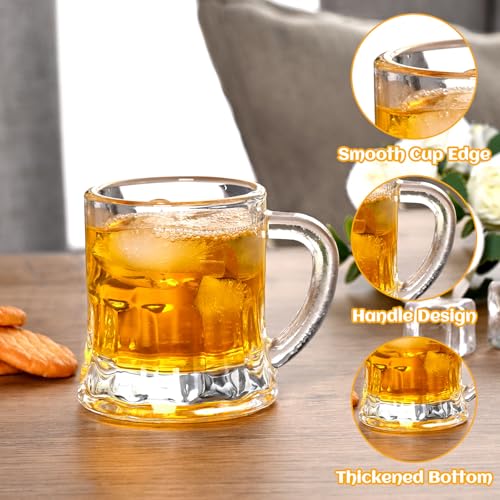 12 PCS Mini Beer Mug Shot Glasses with Handles - 2 oz Glasses for Parties, Xmas Gift