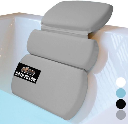 GORILLA GRIP Bath Pillow - Luxury Tub Headrest with Strong Suction Cups | XL Gray Spa Accessory