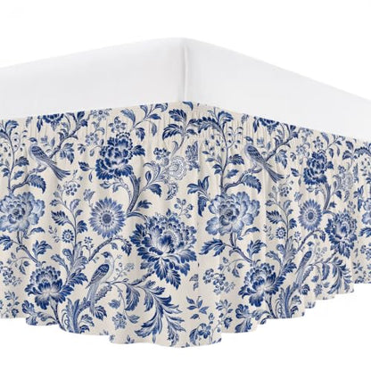 Queen Size Bed Skirt 16 Inch Drop Elastic Ruffled Bed Frame Cover Blue
