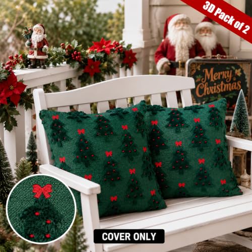 Christmas Tree Pillow Cover 18x18 Inch Faux Fur Jacquard Winter Decor - 1 Piece