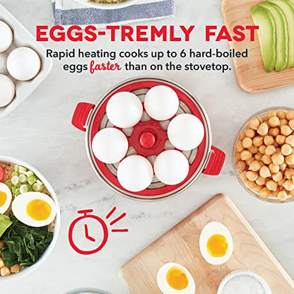 DASH Rapid Egg Cooker: 6 Egg Capacity Electric Egg Cooker for Hard Boiled Eggs, Poached Eggs, Scrambled Eggs, or Omelets with Auto Shut Off Feature - Red