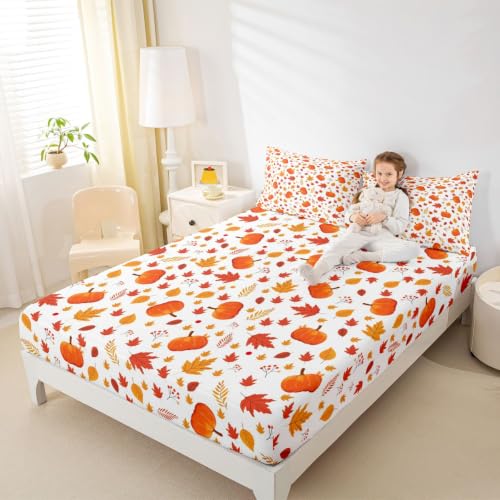 Happy Fall Kids Bed Sheets Set Queen Size - Yellow, Soft & Cute