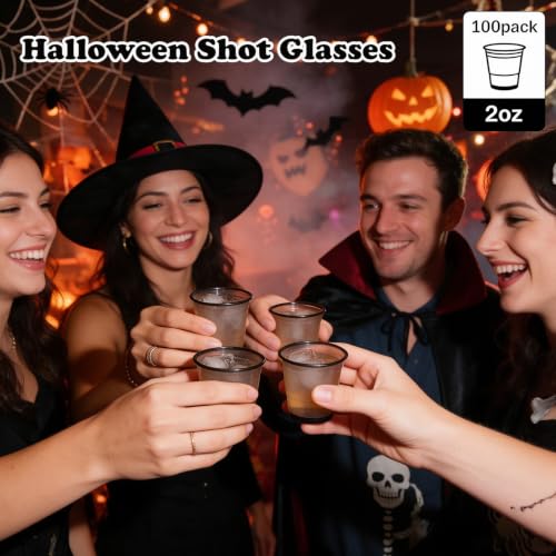 Black Disposable Plastic Shot Glasses 2 oz - 100 Pack, Mini Cups