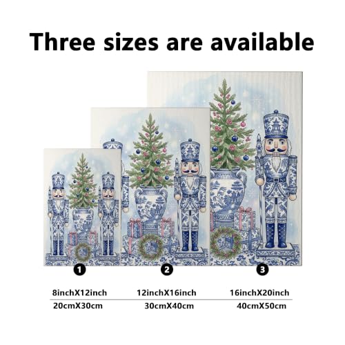 Chinoiserie Nutcracker Holiday Canvas Wall Art 12x8 Blue & White Decor
