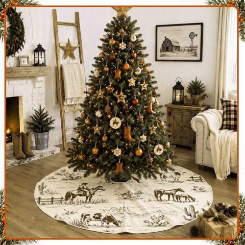 Western Christmas Tree Skirt 36 Inch - Rustic Cowboy Holiday Decor
