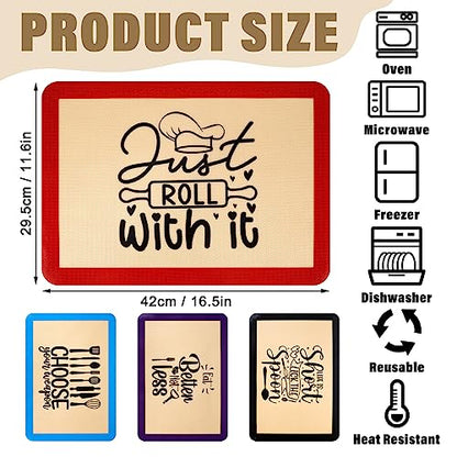 Silicone Baking Mat Set 4 Pieces Non-Stick Oven Liners 16.5 x 11.6 Inches