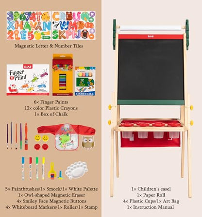 Kids Art Easel with Paper Roll & Magnetic Whiteboard - Red Christmas Tree