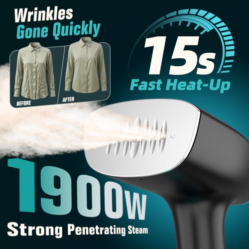 Portable 1900W Clothes Steamer with 3 Steam Modes & Fabric Brush - Fast Wrinkle Remover