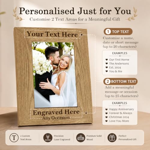 Personalized Wood Picture Frame - Natural Brown 4x6 & 5x7 Customizable Photo Frame