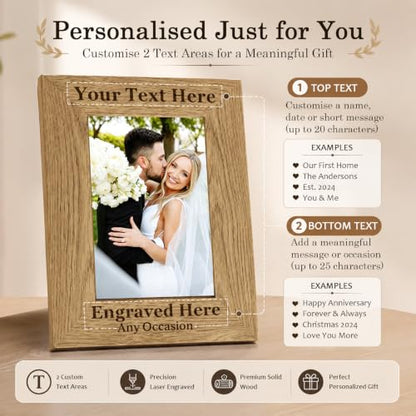 Personalized Wood Picture Frame - Natural Brown 4x6 & 5x7 Customizable Photo Frame