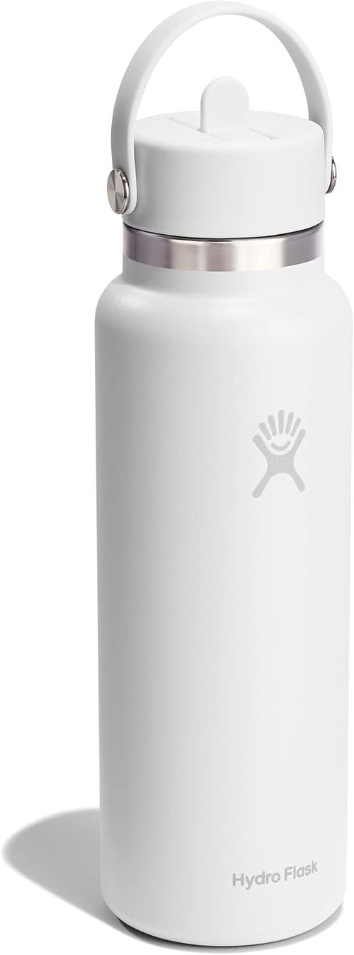 Hydro Flask Water Bottle - Insulated Stainless Steel - 40 Oz Tonal White with Wide Straw Lid & Leakproof Design
