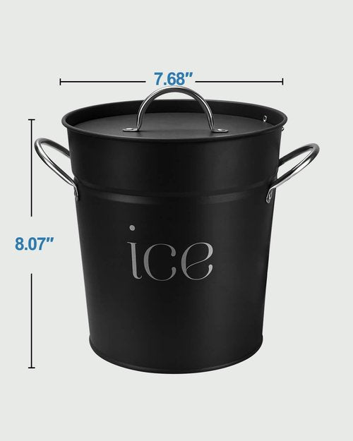 3Qt Black Galvanized Ice Bucket with Lid, Scoop & Handles - Ideal for Cocktails, Parties, BBQs, Wine & Champagne. Double-Layer Insulated Outer & Galvanized Inner Layer, Perfect for Home & Outdoor Use