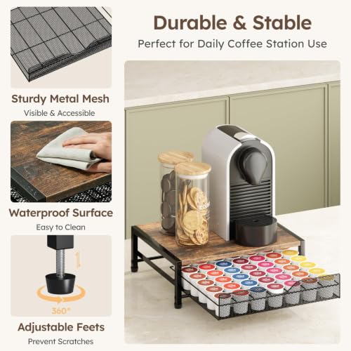Brown 1-Tier 42 K Cup Coffee Pod Holder Drawer Organizer for Countertop