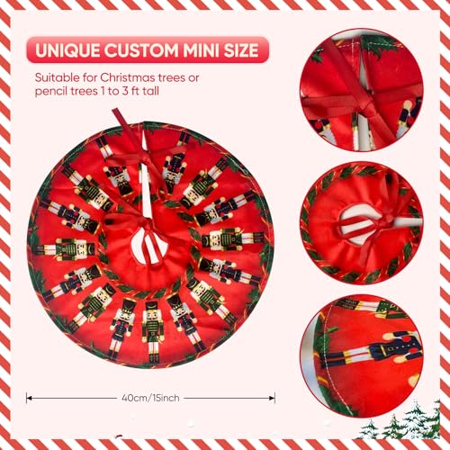 15 Inch Mini Christmas Tree Skirt with Nutcracker Design - Red Variation