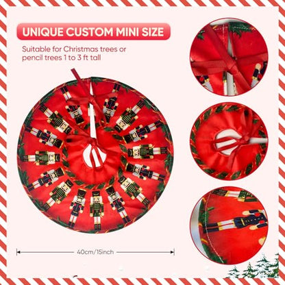 15 Inch Mini Christmas Tree Skirt with Nutcracker Design - Red Variation