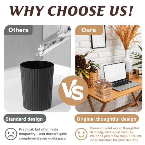Wooden Mini Desk Trash Can with Bags - Pine Wood Waste Bin 0.5 Gal / 2L, Split Design