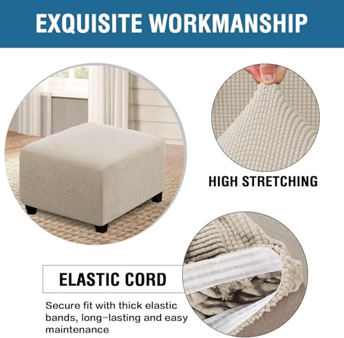 Black Square Ottoman Cover 33x33in Fitted Slipcover for Storage Cube Footrest